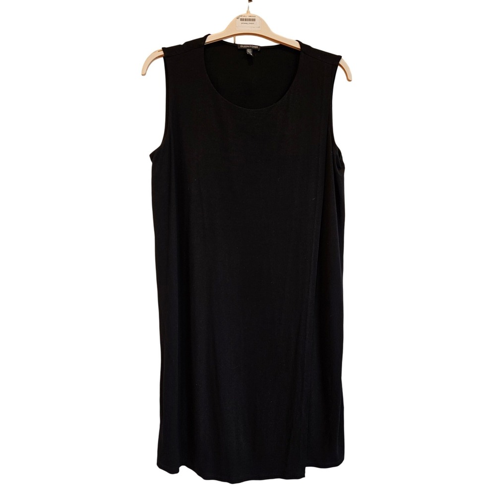 Eileen Fisher Black Sleeveless Dress Wrap Large Scoop Neck Casual Knit Large